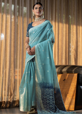 Blue Pure Cotton Saree With Blouse Piece - Indian Silk House Agencies