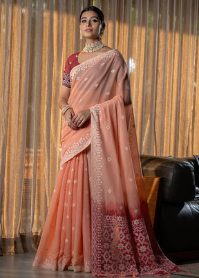 Peach Pure Cotton Saree With Blouse Piece