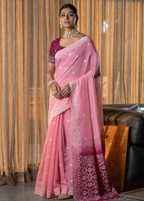 Pink Pure Cotton Saree With Blouse Piece - Indian Silk House Agencies