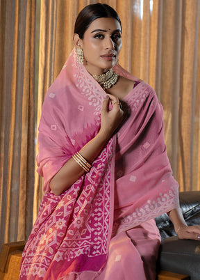 Pink Pure Cotton Saree With Blouse Piece