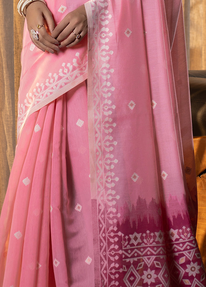 Pink Pure Cotton Saree With Blouse Piece - Indian Silk House Agencies