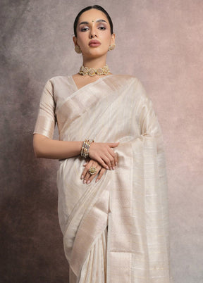 Cream Linen Silk Saree With Blouse Piece