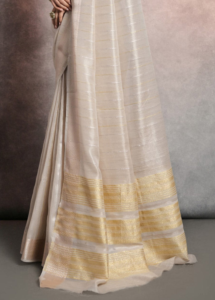 Cream Linen Silk Saree With Blouse Piece