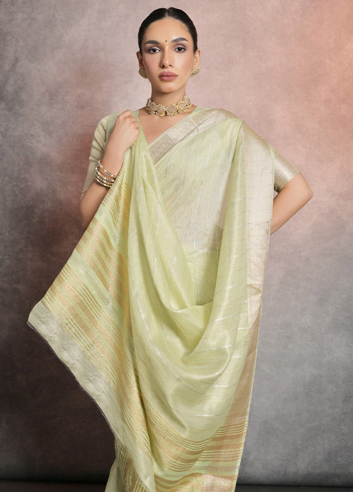 Pista Green Linen Silk Saree With Blouse Piece