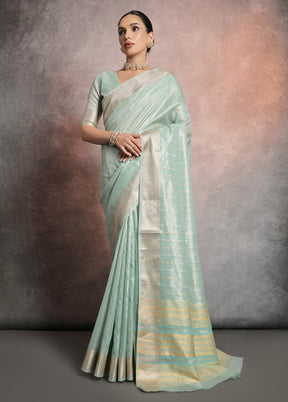 Sea Green Linen Silk Saree With Blouse Piece