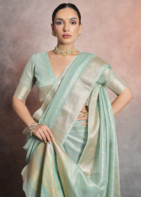 Sea Green Linen Silk Saree With Blouse Piece