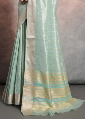 Sea Green Linen Silk Saree With Blouse Piece