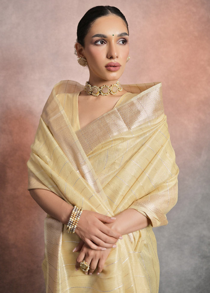 Yellow Linen Silk Saree With Blouse Piece