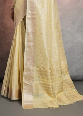 Yellow Linen Silk Saree With Blouse Piece