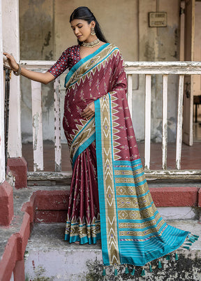 Maroon Cotton Saree With Blouse Piece