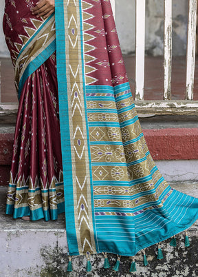 Maroon Cotton Saree With Blouse Piece