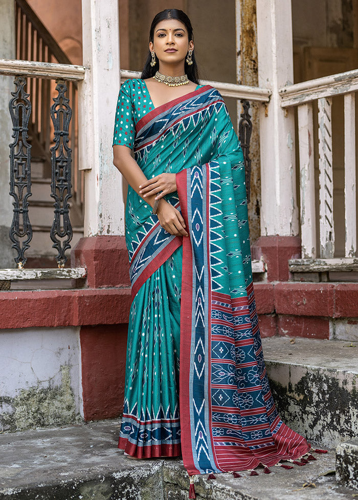 Rama Cotton Saree With Blouse Piece