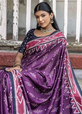 Wine Cotton Saree With Blouse Piece