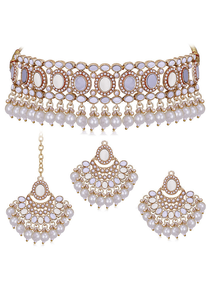 White Alloy Glossy Jewellery Set