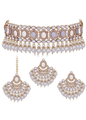 White Alloy Glossy Jewellery Set