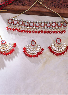 Red Alloy Glossy Jewellery Set