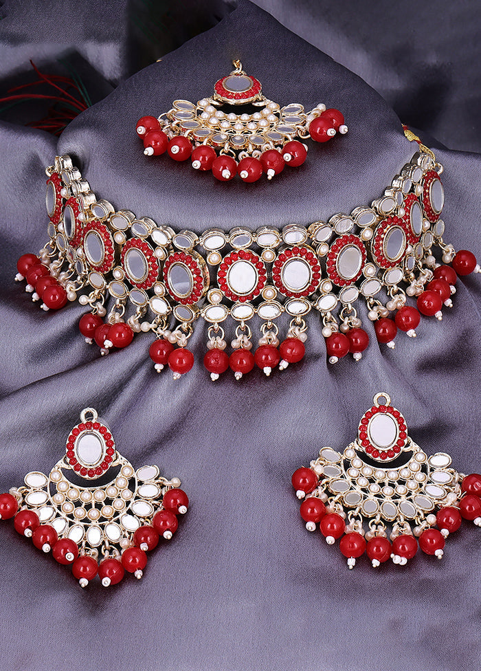 Red Alloy Glossy Jewellery Set