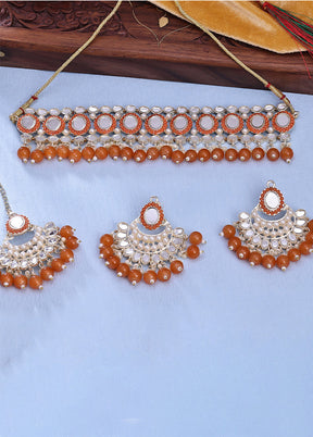 Orange Alloy Glossy Jewellery Set