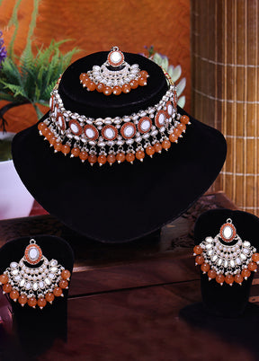 Orange Alloy Glossy Jewellery Set