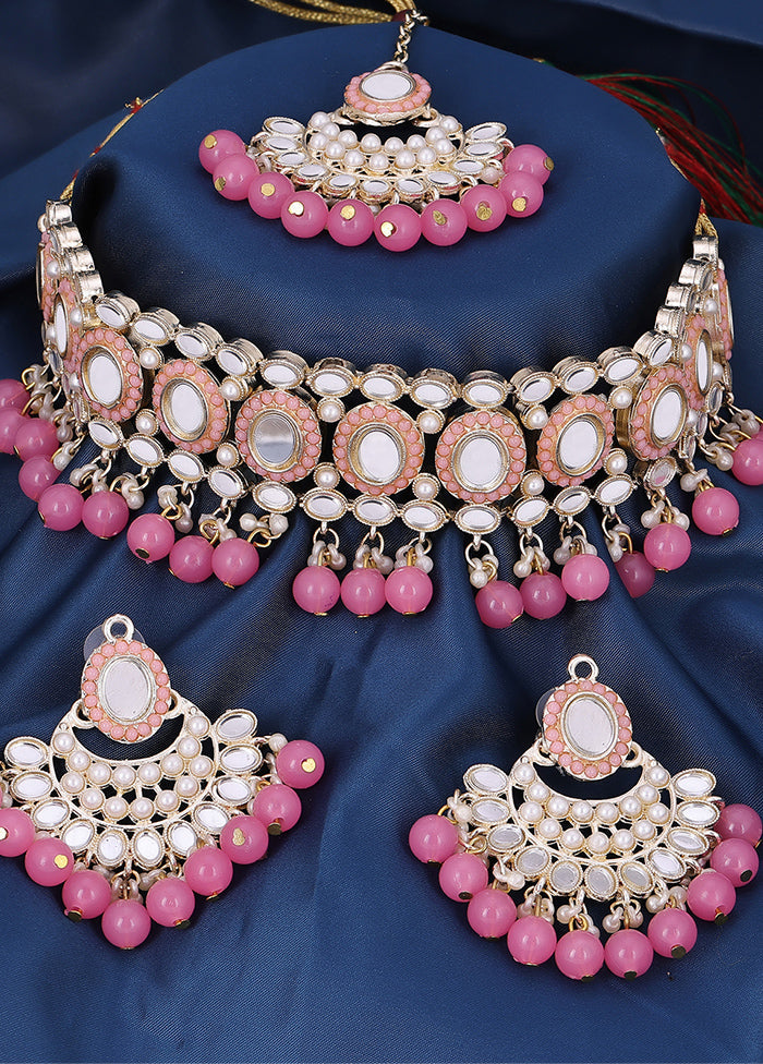 Pink Alloy Glossy Jewellery Set