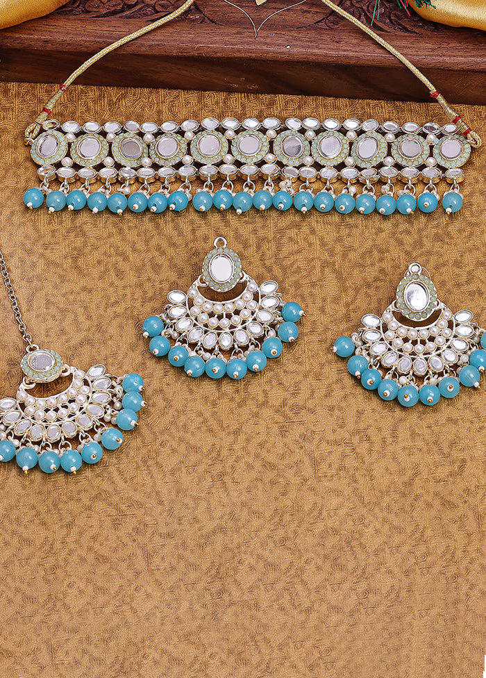 Blue Alloy Glossy Jewellery Set