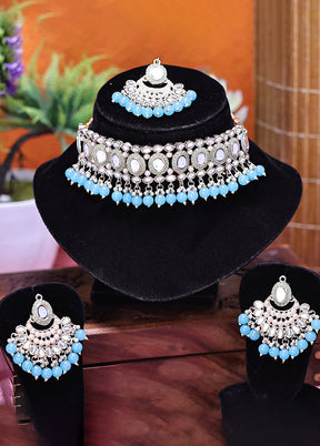 Blue Alloy Glossy Jewellery Set