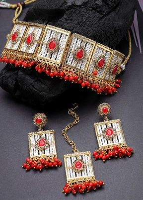 Red Alloy Glossy Jewellery Set