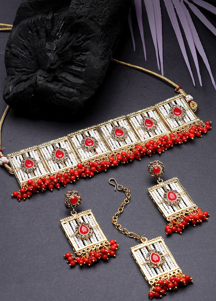 Red Alloy Glossy Jewellery Set