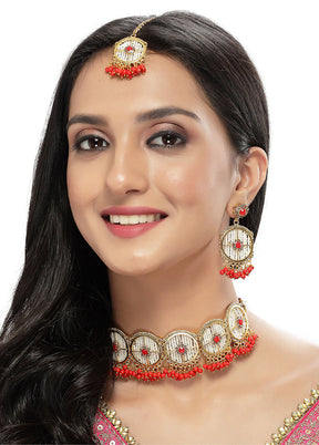 Red Alloy Glossy Jewellery Set