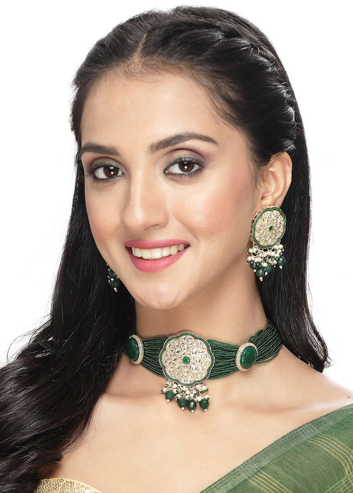 Green Alloy Glossy Jewellery Set