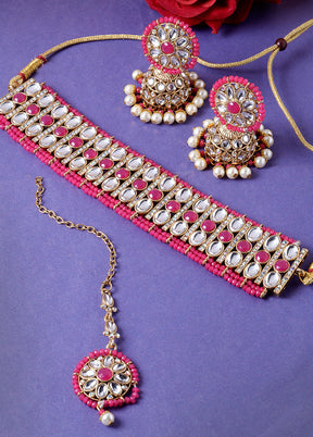 Pink Alloy Glossy Jewellery Set