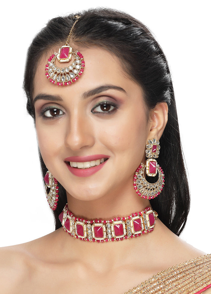 Pink Alloy Glossy Jewellery Set