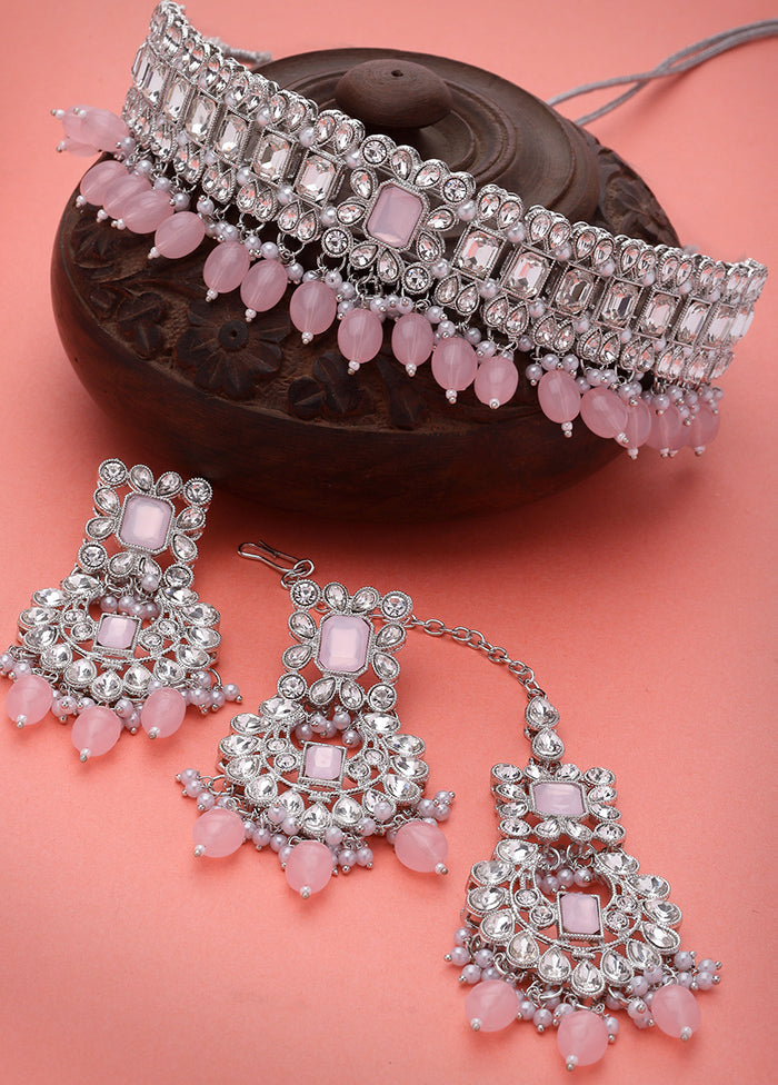 Pink Alloy Glossy Jewellery Set