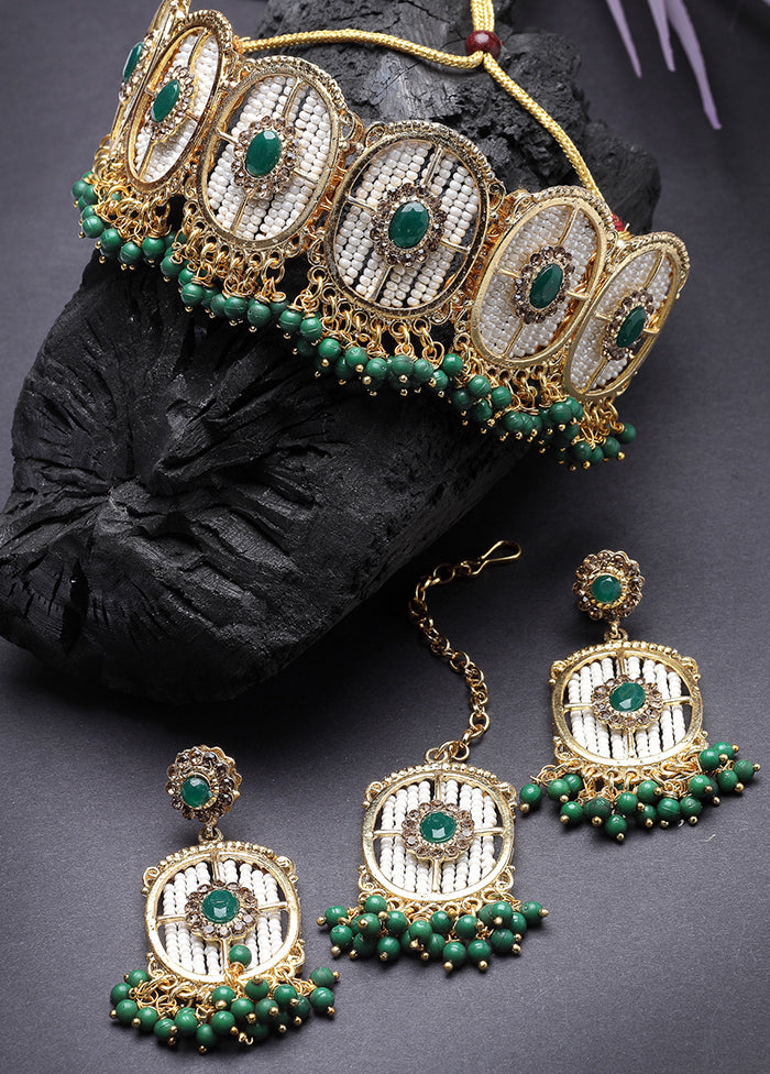 Green Alloy Glossy Jewellery Set