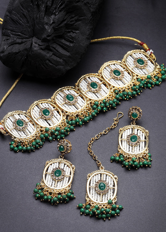 Green Alloy Glossy Jewellery Set