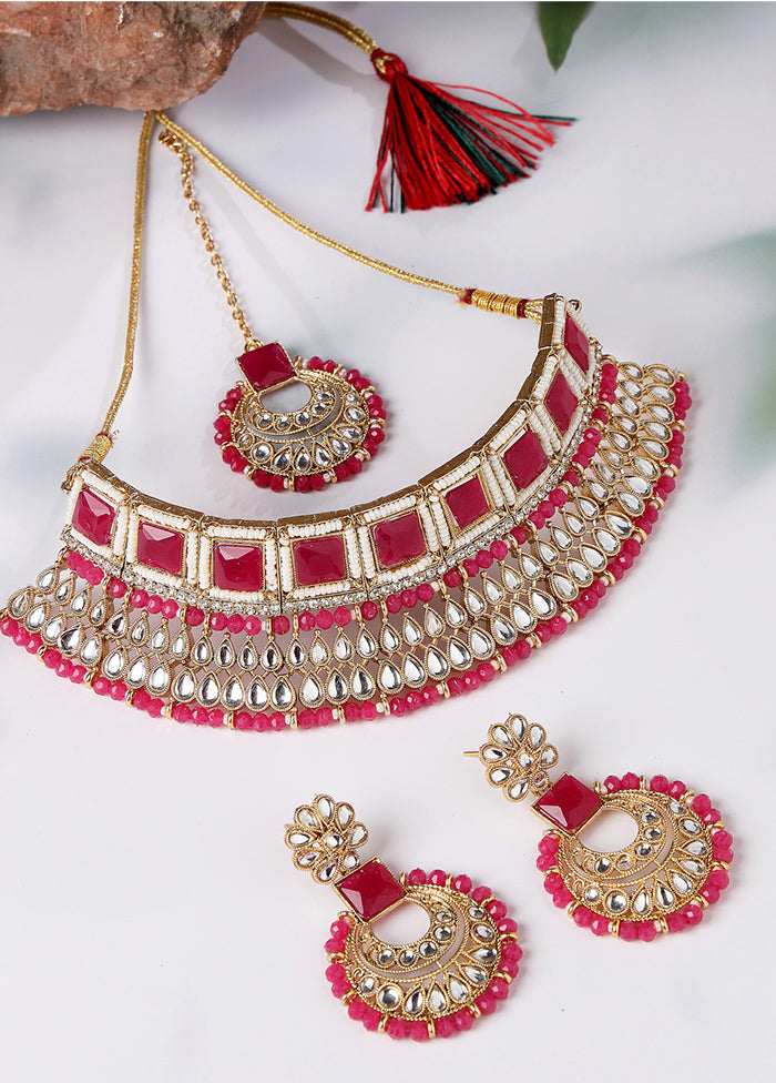 Pink Alloy Glossy Jewellery Set