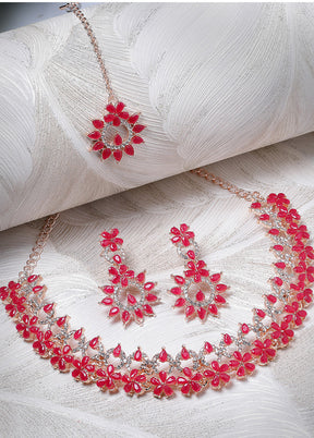 Pink Alloy Glossy Jewellery Set