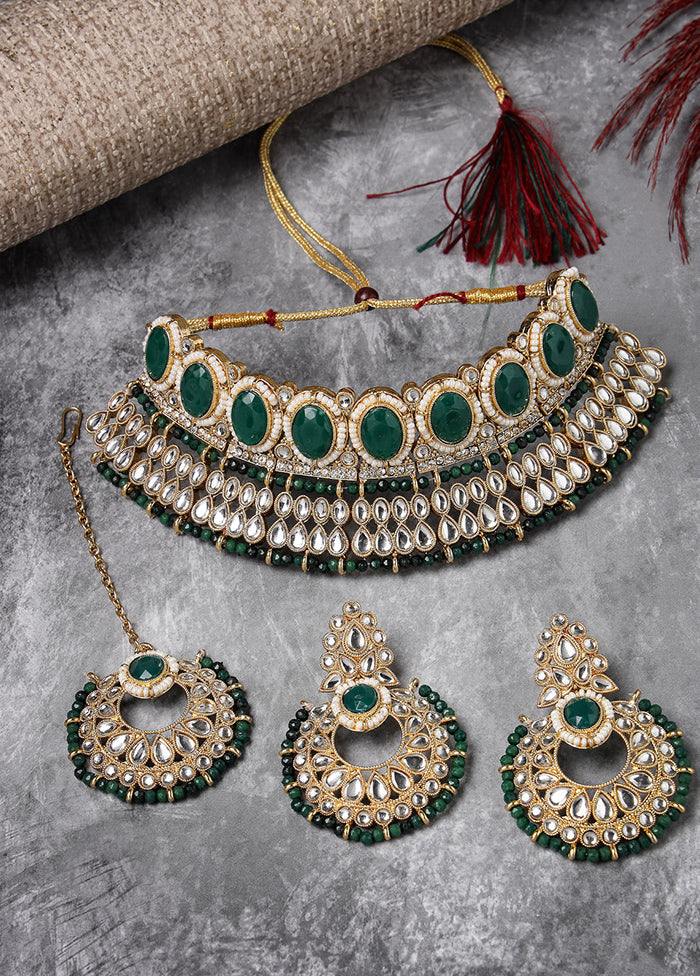 Green Alloy Glossy Jewellery Set