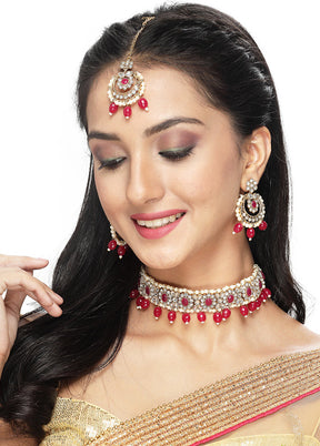 Red Alloy Glossy Jewellery Set