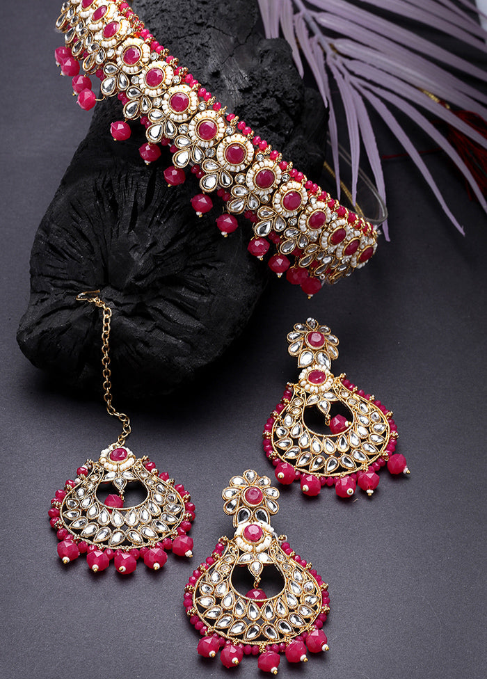 Pink Alloy Glossy Jewellery Set