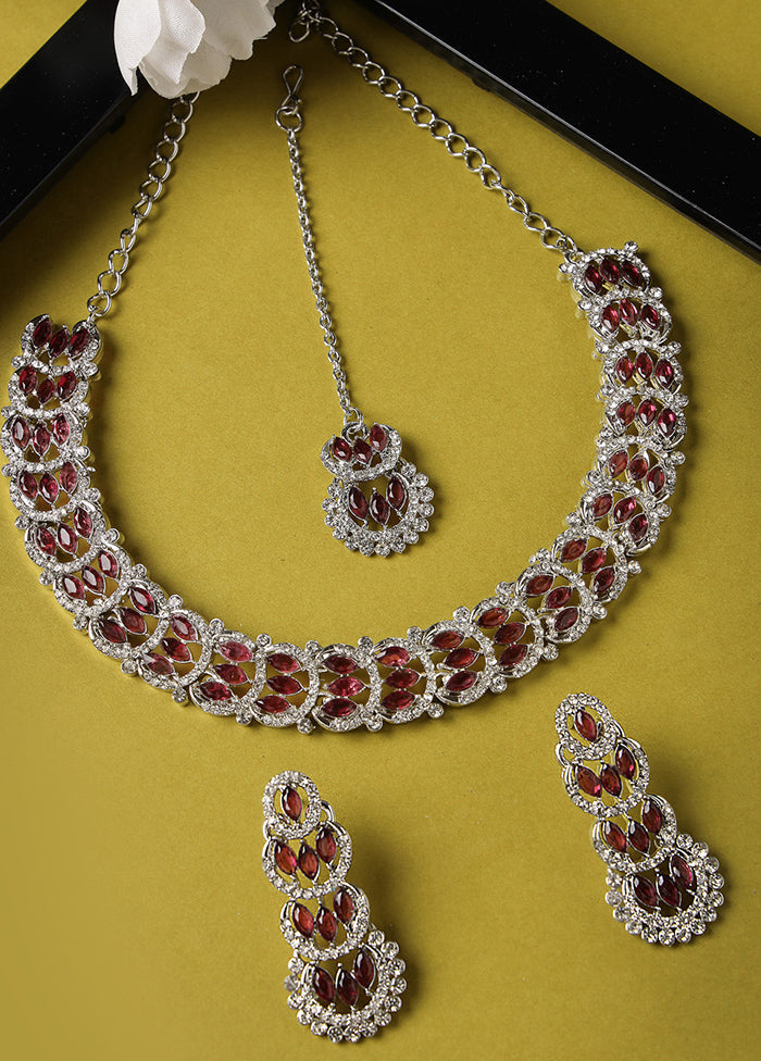 Maroon Alloy Glossy Jewellery Set