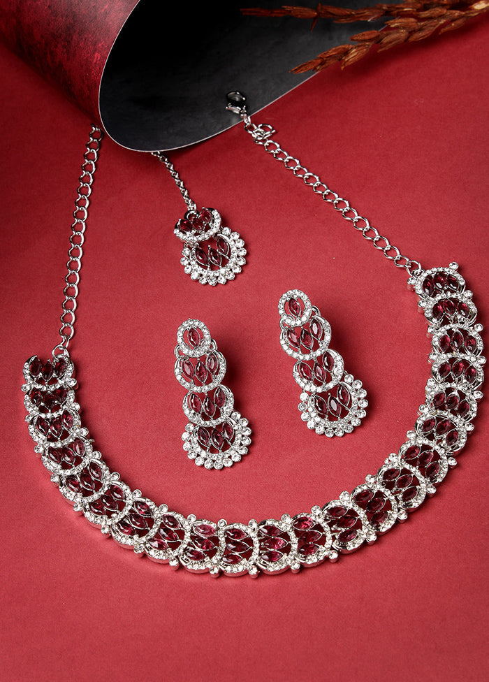 Maroon Alloy Glossy Jewellery Set