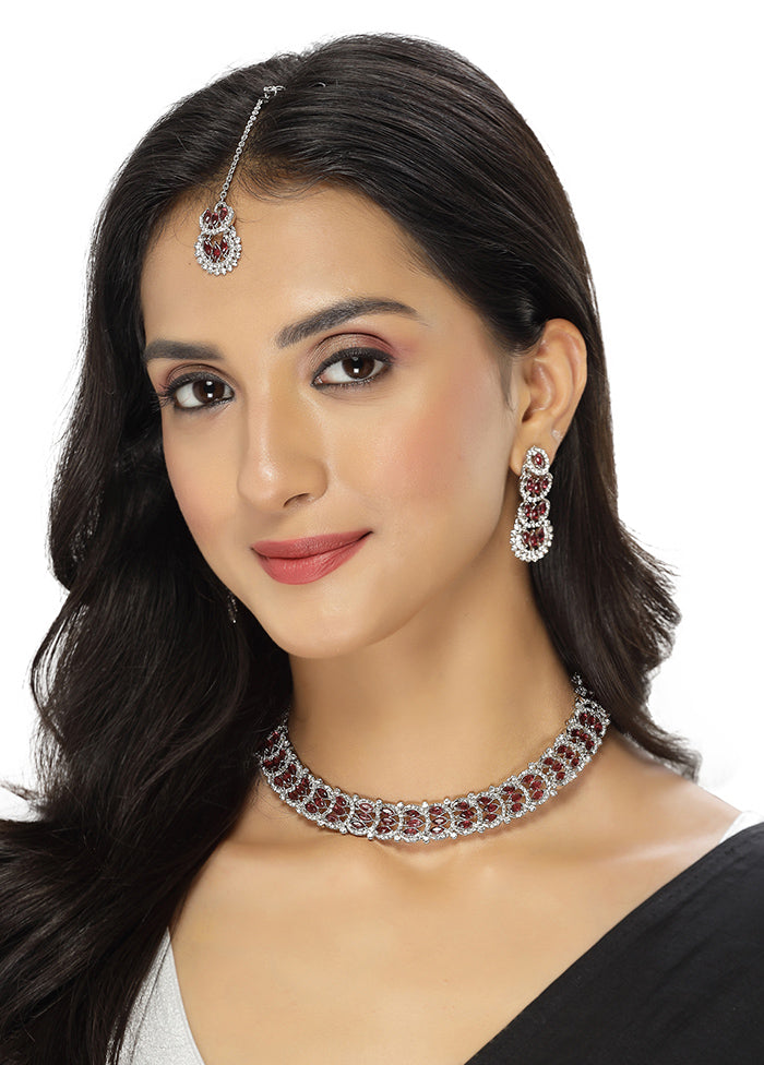 Maroon Alloy Glossy Jewellery Set