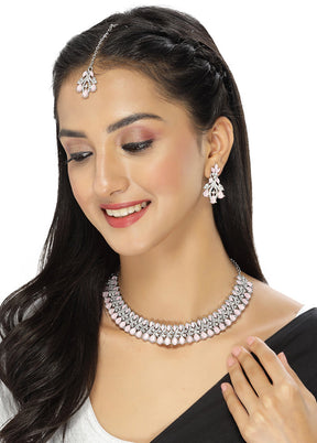 Pink Alloy Glossy Jewellery Set