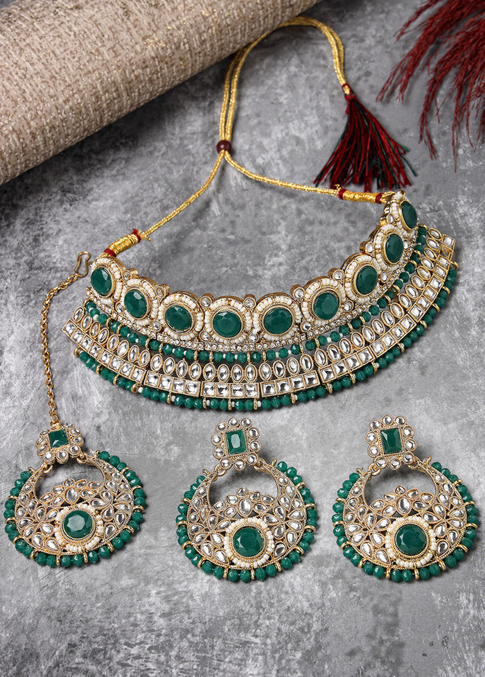 Green Alloy Glossy Jewellery Set