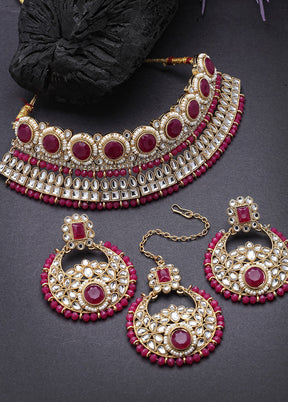 Pink Alloy Glossy Jewellery Set