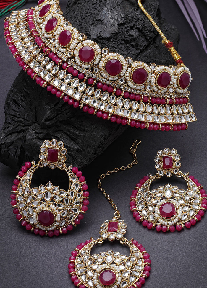 Pink Alloy Glossy Jewellery Set