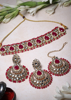 Pink Alloy Glossy Jewellery Set