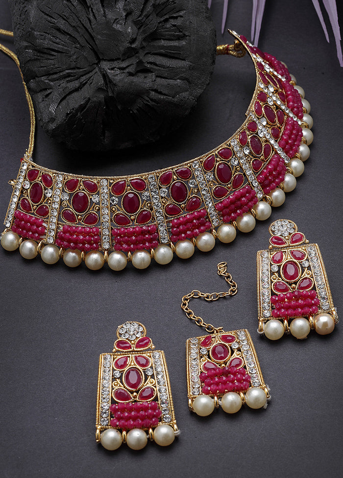 Pink Alloy Glossy Jewellery Set