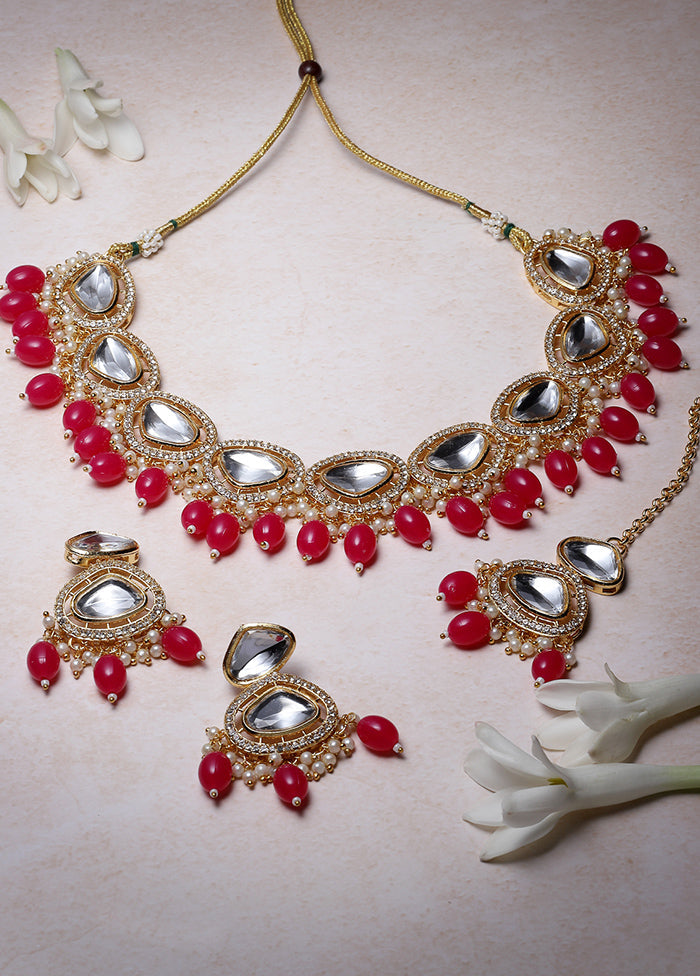 Pink Alloy Glossy Jewellery Set